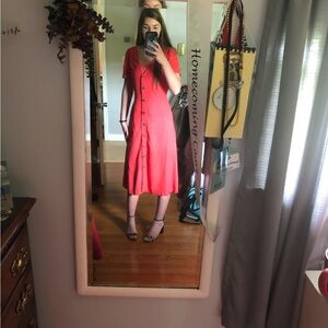 OLD NAVY Bright Orange/Red Short Sleeve Button Up Midi Dress XS